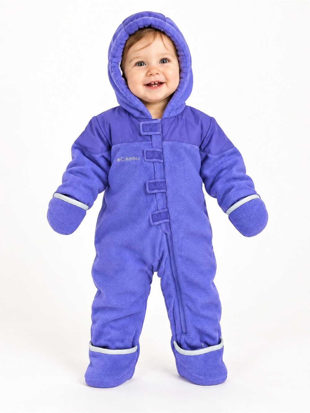 🍁Columbia Infant Purple Fleece Hooded Bunting Snowsuit 12–18M Footed